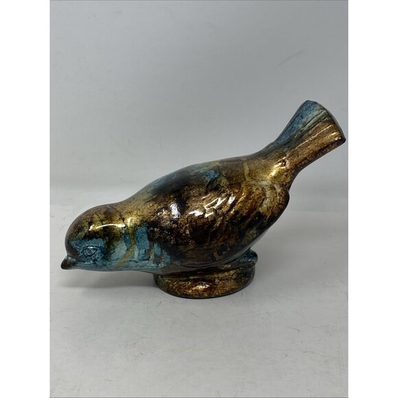 Set Of 2 Turquoise Blue And Gold Metallic Ceramic Bird Figurines Kirklands - Picture 5 of 11